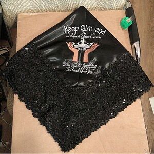 Women’s Black Satin Church Lap Scarf First Lady Embroidered Lap Handkerchief